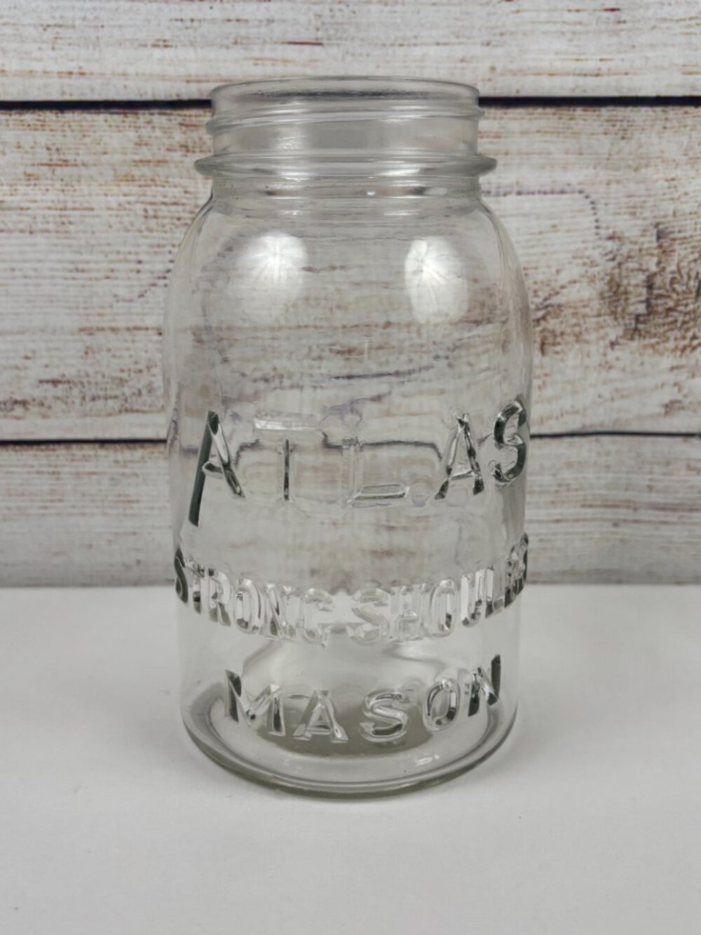Atlas Strong Shoulder Mason Quart Clear Glass Vintage